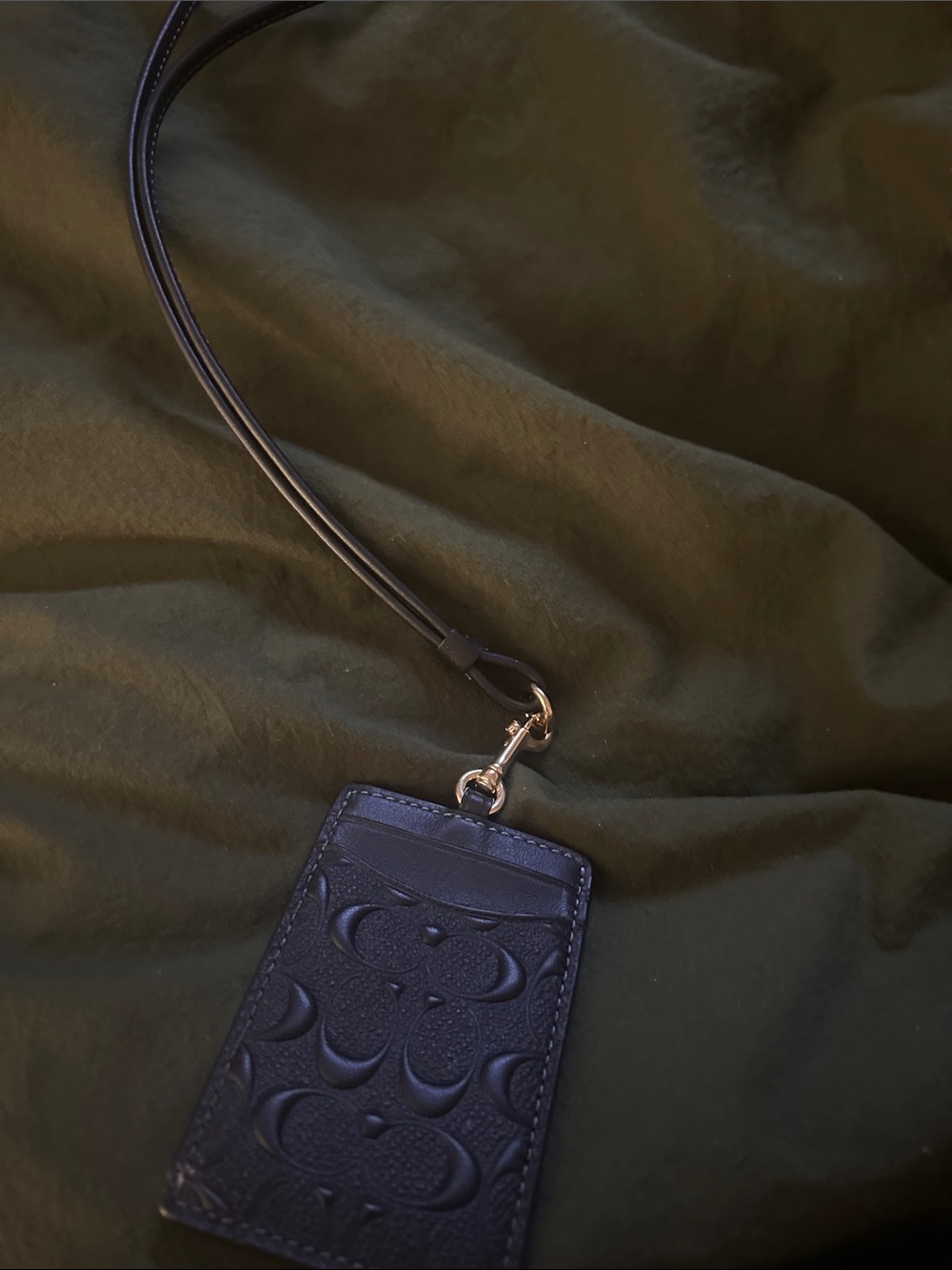 Coach Embossed Card Holder Lanyard - Black